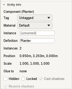 Entity Info for a planter: a component with two instances (the third was made unique).