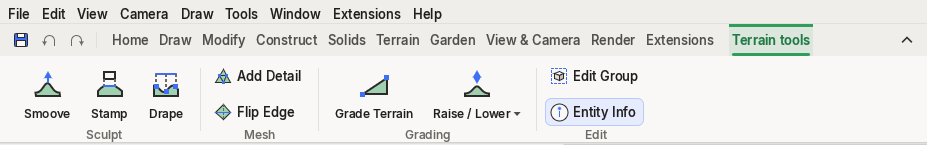 The Terrain tools context tab, shown while the terrain is selected.